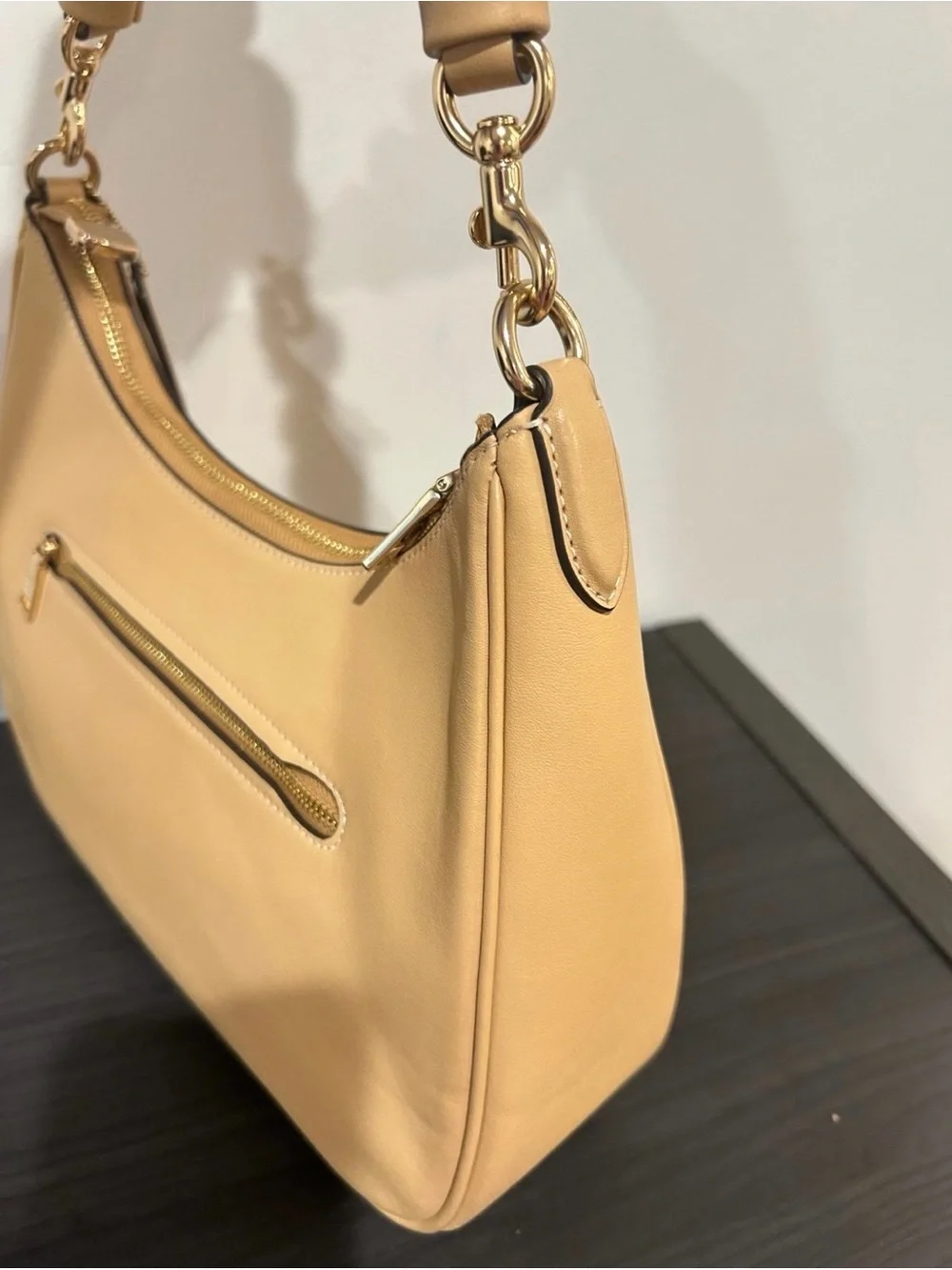 Coach Teri Hobo Tan Ruched-Handle Shoulder Bag with Gold Hardware